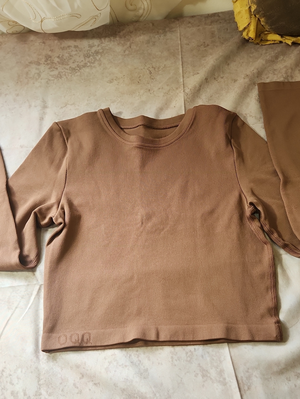 Women’s Brown Crop Top — Nylon Blend Stretch Tee